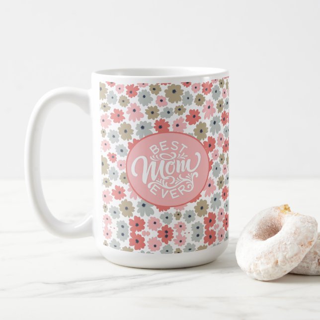 Caneca De Café Melhor Mãe Rosa Floral  (Com Donut)