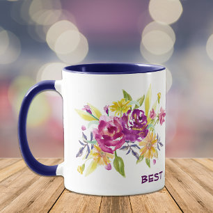 Caneca De Café Melhor mamã floral violeta cor-de-rosa