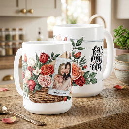 Caneca De Café Melhor Mamãe do Mundo Buquê de Flores & Foto Dia d