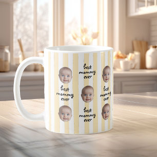 Caneca De Café Melhor Mamãe do Mundo Foto de Bebê com Listras Fof