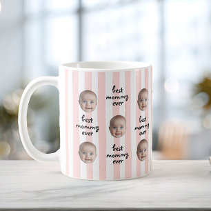 Caneca De Café Melhor Mamãe do Mundo Foto de Bebê com Listras Fof