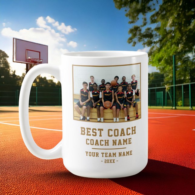 Caneca De Café Melhor Nome da Equipe do Treinador Foto Obrigado (Criador carregado)
