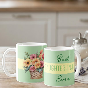 Caneca De Café Melhor nora de todos os tempos gerbera flores verd