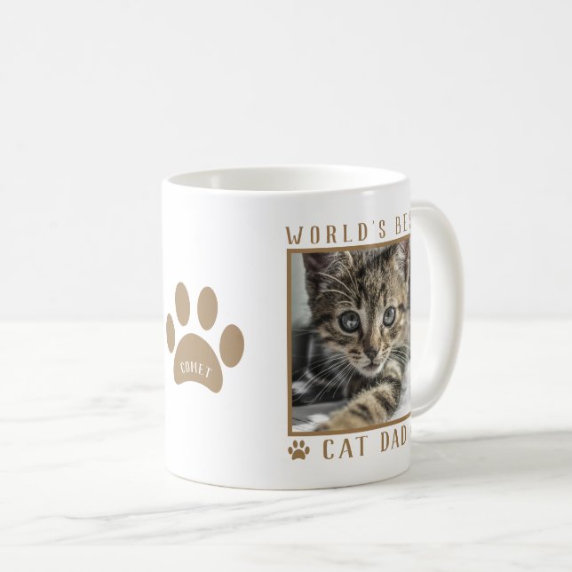 Caneca De Café Melhor Pai do mundo Nome impresso Pet Photo Dourad (Frente Esquerda)