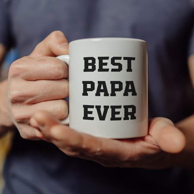 Caneca De Café Melhor Papa Nunca | Texto e Foto Modernos Negros (Criador carregado)