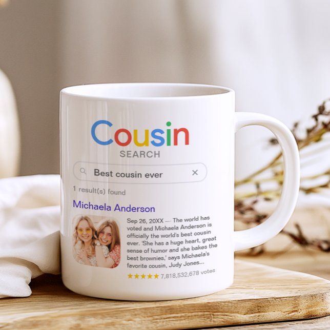 Caneca De Café Melhor Primo Engraçado Resultado Da Busca Com Foto (Customize the mug with your own search term, your cousin's name, a photo and your personal message)