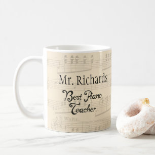 Caneca De Café Melhor Professor de Piano Partitura Música Faz Mun