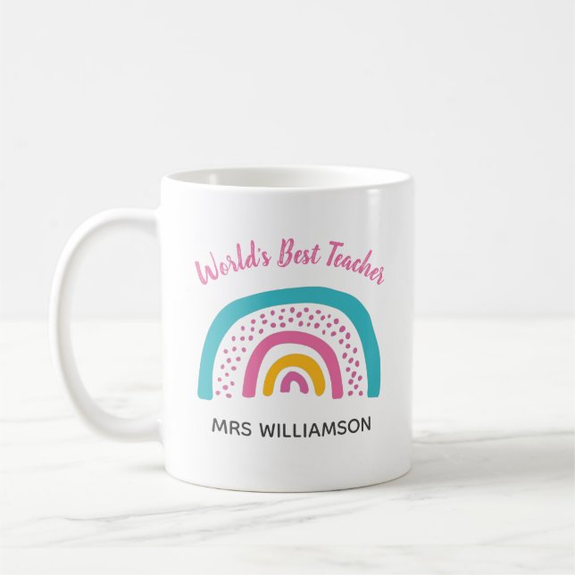 Caneca De Café Melhor Professor do Mundo Arco-Íris Brilhante (Esquerda)
