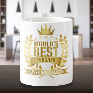 Caneca De Café Melhor Professor do Mundo Ouro 5 Estrelas