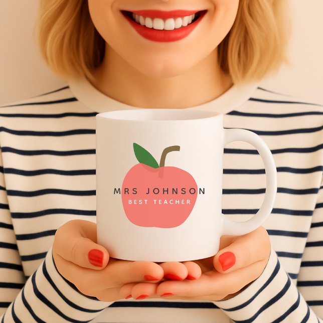 Caneca De Café Melhor Professora | Apple Cute Fun Modern Name Sca (Criador carregado)