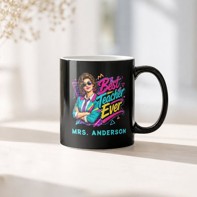 Caneca De Café Melhor Professora de Todos os Tempos! Personalizad (Best Teacher Ever! Custom 80s Retro for HER Name Coffee Mug)