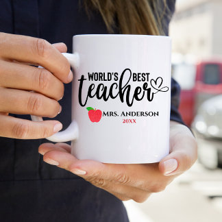 Caneca De Café Melhor Professora Do Mundo Glitter Red Apple Perso