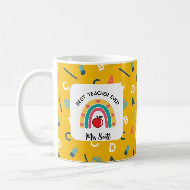 Caneca De Café Melhor Professora Nome do Arco-Íris Nunca (Esquerda)