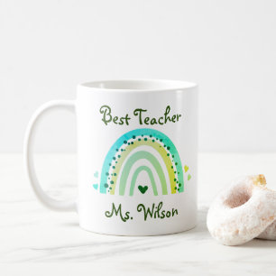 Caneca De Café Melhor Professora Nome Personalizado Cotovelo Verd