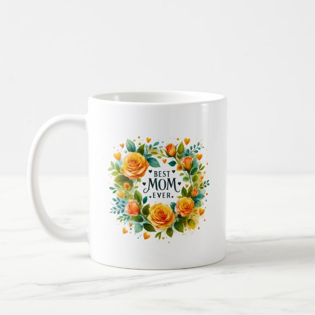 Caneca De Café Melhor Quadro de Rosas Amarelas da Mãe (Esquerda)