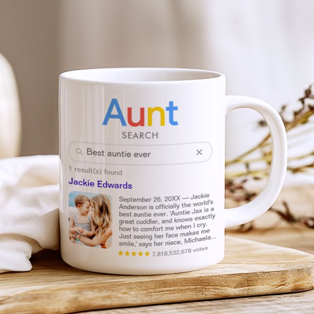 Caneca De Café Melhor Tia Engraçada Resultado Da Busca Com Foto (Customize the mug with your own search term, your aunt's name, a photo and your personal message)