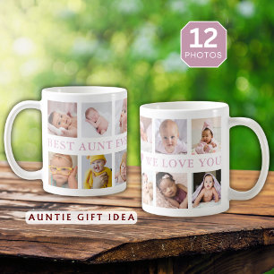 Caneca De Café Melhor Tia Rosa Collage Moderna de 12 Fotos