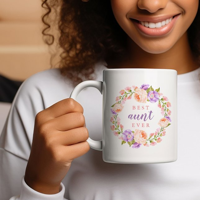 Caneca De Café Melhor Tia Rosa Floral (Criador carregado)
