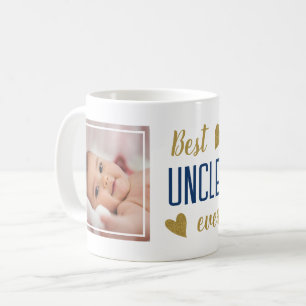 Caneca De Café Melhor Tio de Todos os Tempos 2 Foto Azul e Dourad