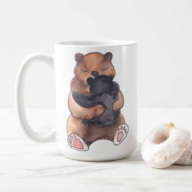 Caneca De Café Melhor Urso Abraça Mamãe Bebê Urso (Com Donut)