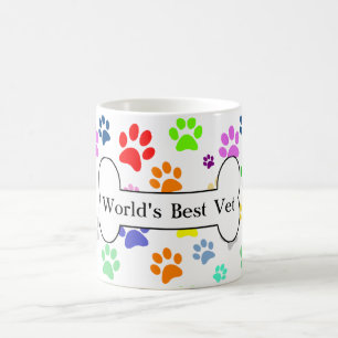 Caneca De Café melhor veterinário do mundo Patas de Pet Coloridas