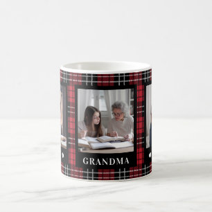 Caneca De Café Melhor Vovó 3 Foto Vermelha Xadrez Negra