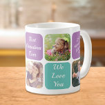 Caneca De Café Melhor Vovó Já Personalizada Fotografias Roxo Teal<br><div class="desc">Celebrar uma avó da melhor altura com esta design de roxo e de teal. Você pode adicionar cinco fotos da família, personalizar as expressões de "Melhor Avó Alguma Vez" e "Eu Amo Você" ou "Nós Amo Você", e se ela é chamada de Avó, Nana, Abuela, etc., e seu nome. Você...</div>