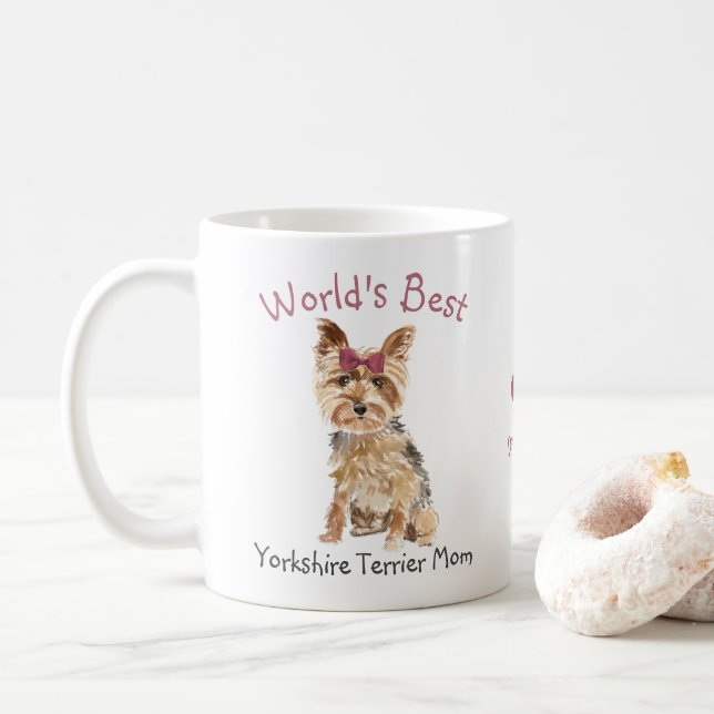 Caneca De Café Melhor Yorkshire Terrier Mãe Personalizada (Com Donut)