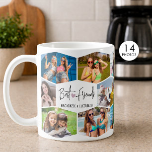 Caneca De Café Melhores Amigos 14 Colagem de Fotos Padrão Hexágon