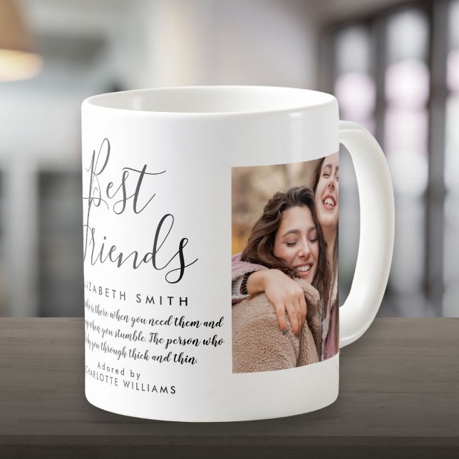 Caneca De Café Melhores Amigos Moderno Citação de Script Elegante (Best Friends Modern Elegant Script Quote 2 Photo Coffee Mug)