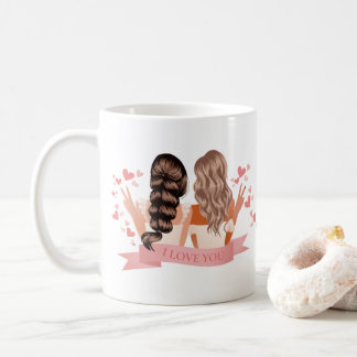 Caneca De Café Melhores Amigos para Loura e Brunette Watercolor
