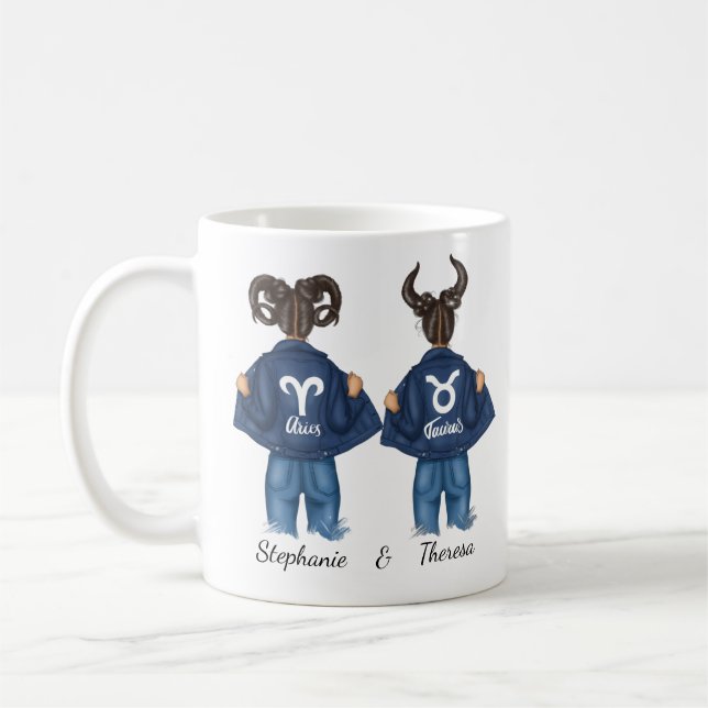 Caneca De Café Melhores Amigos Personalizados Aries Taurus Girl J (Esquerda)