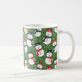 Caneca De Café Mellow Snowmen - Xmas vermelho no padrão verde.