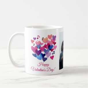 Caneca De Café Melodia do Coração em Aquarela Dia dos Namorados