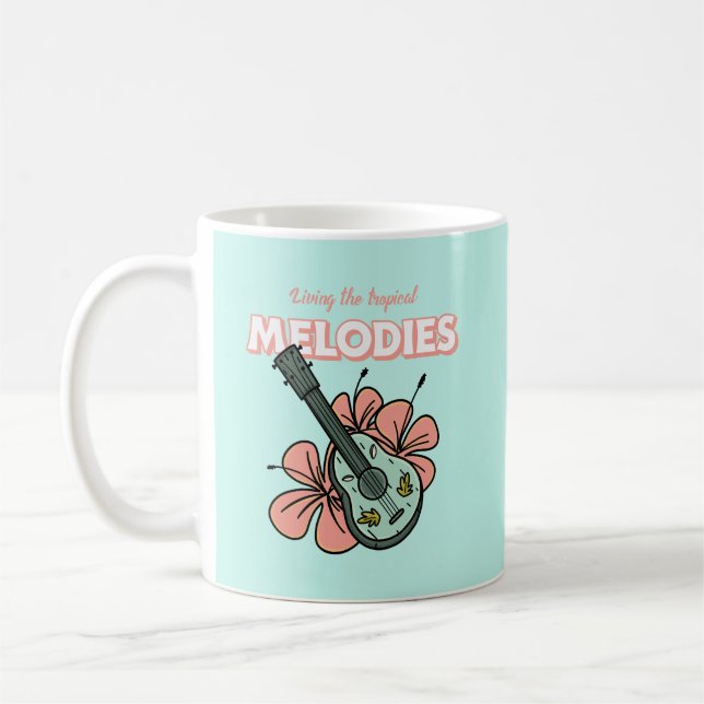 Caneca De Café Melodias Tropicais Ukulele Arte Floral (Esquerda)