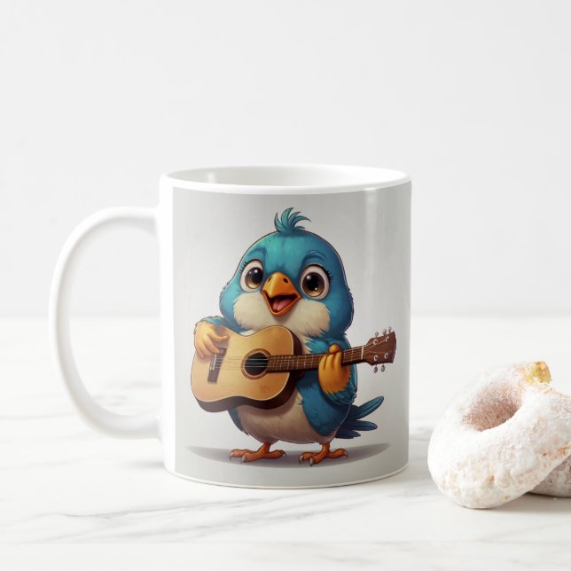 Caneca De Café Melódico Bird Guitarist Mug - Sip in Harmony (Com Donut)