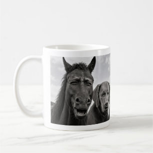Caneca De Café Meme de Reação Engraçado de Cavalo, Cachorro e Gat