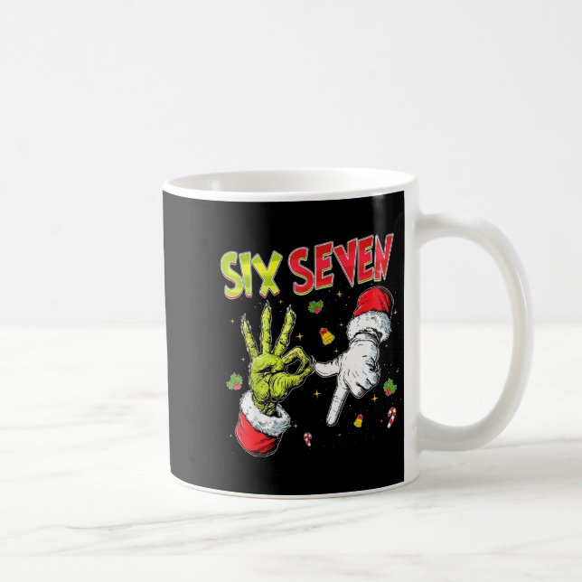 Caneca De Café Meme Number 67 Bro Slang Six Seven Christmas Hand  (Direita)