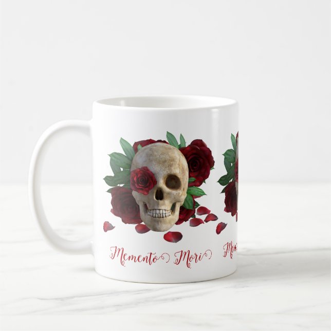 Caneca De Café Memento Mori. Caveira com rosas vermelhas (Esquerda)