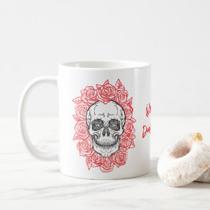 Caneca De Café Memento Mori! Caveira e Rosas, Desenho Mão