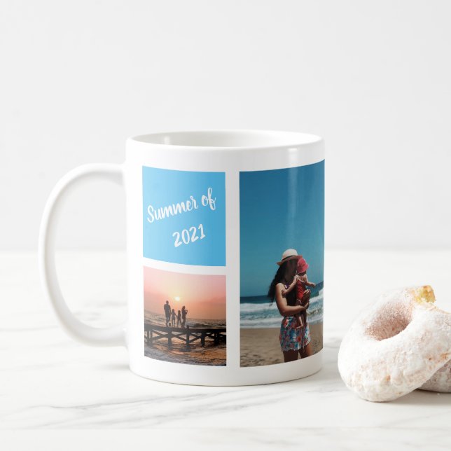 Caneca De Café Memória de Férias de Verão para Colagem de Fotos d (Com Donut)
