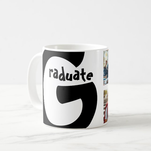 Caneca De Café Memória de graduação moderna - Colagem de 3 fotos (Frente Esquerda)