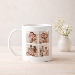 Caneca De Café Memória Personalizada com 4 Fotos, Nome e Data