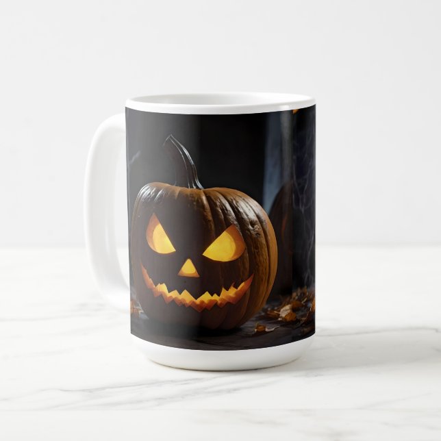Caneca De Café Menacing Halloween Pumpkin, (Frente Esquerda)