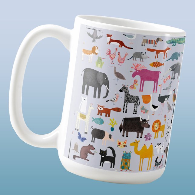 Caneca De Café Menagerie animal (Fun animal menagerie with wild, safari, zoo, pet animals and birds pattern coffee mug)