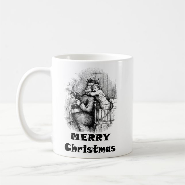 Caneca De Café Menina Abrindo Arte de Natal para Papai Noel (Esquerda)