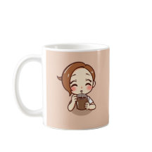 Menina anime Chibi com café