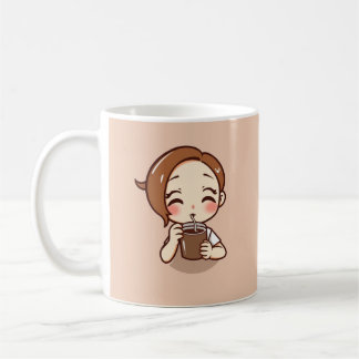 Caneca De Café Menina anime Chibi com café