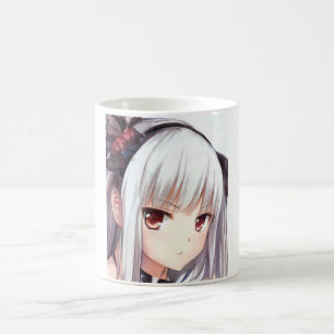 Caneca De Café Menina anime irritada com cabelos prateados e olho
