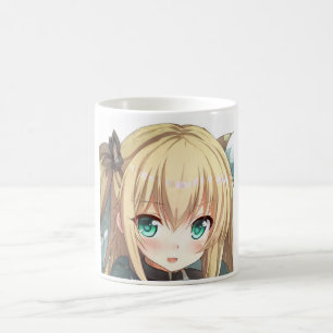 Caneca De Café Menina anime loira olhos esmeralda
